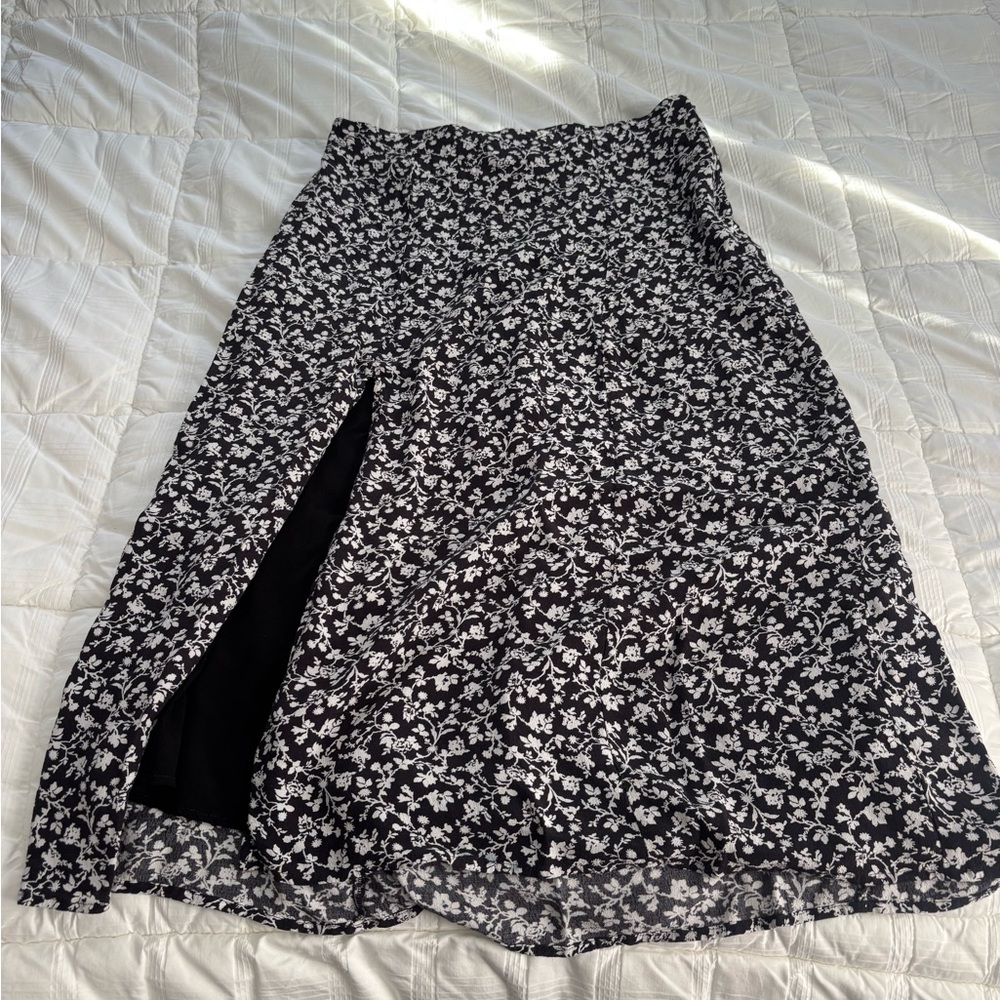 Anthropologie Black and White Floral A-Line Skirt
